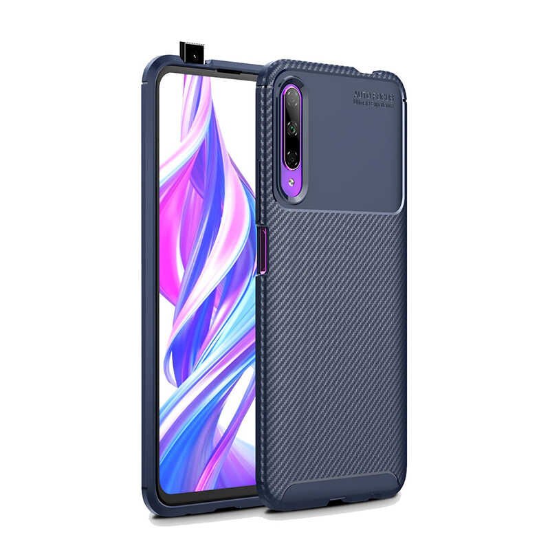 Huawei P Smart Pro 2019 Kılıf Kamera Çıkıntılı Karbon Fiber Dokulu Renk Atmaz Kapak (NEGRO) Siyah