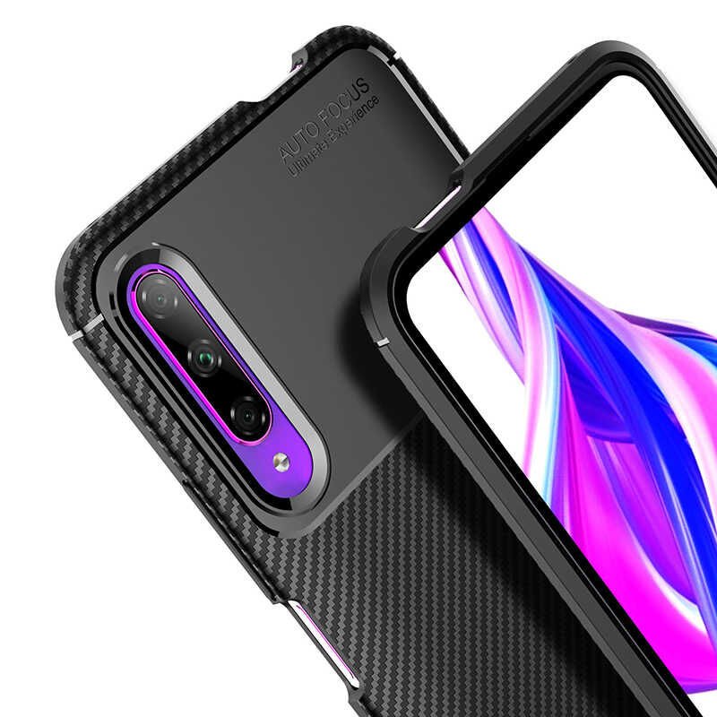 Huawei P Smart Pro 2019 Kılıf Kamera Çıkıntılı Karbon Fiber Dokulu Renk Atmaz Kapak (NEGRO) Siyah