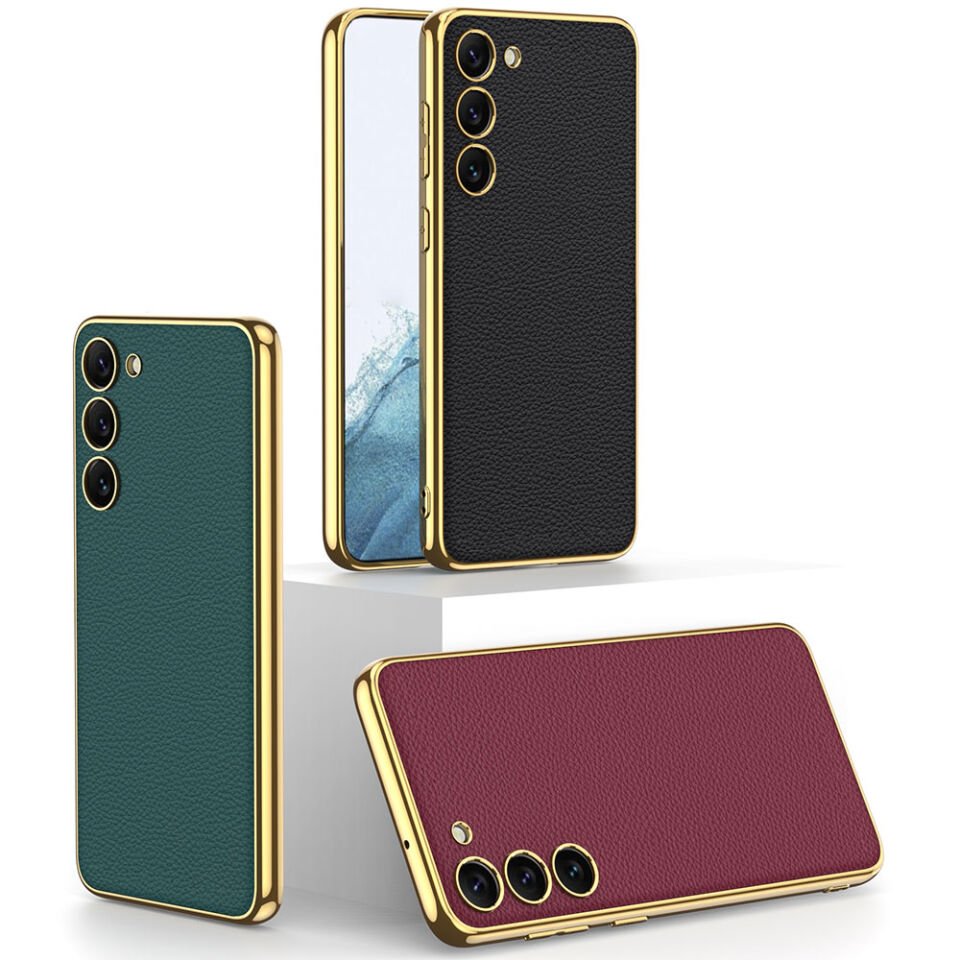 Samsung Galaxy S23 Plus Kılıf Deri Görünümlü Kenarları Elektroplating Kaplama HEPTEKİLETİŞİM Fizyon Kapak