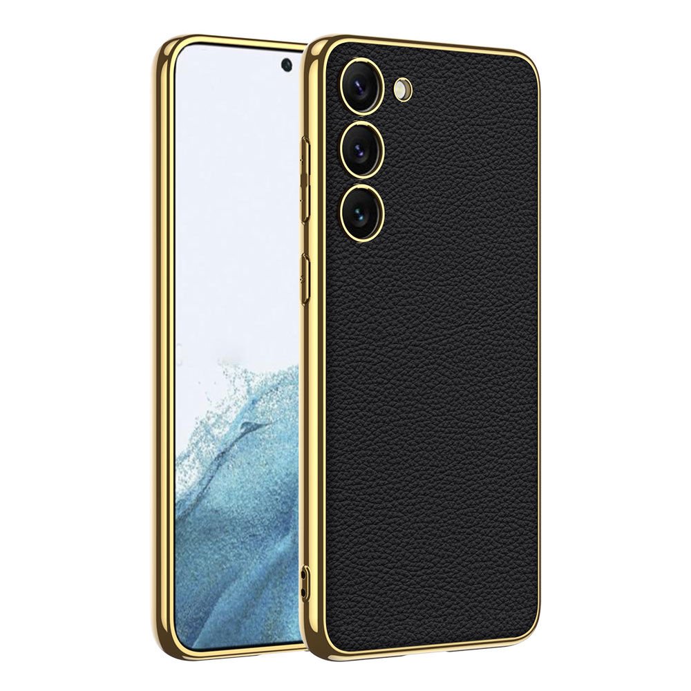 Samsung Galaxy S23 Plus Kılıf Deri Görünümlü Kenarları Elektroplating Kaplama HEPTEKİLETİŞİM Fizyon Kapak