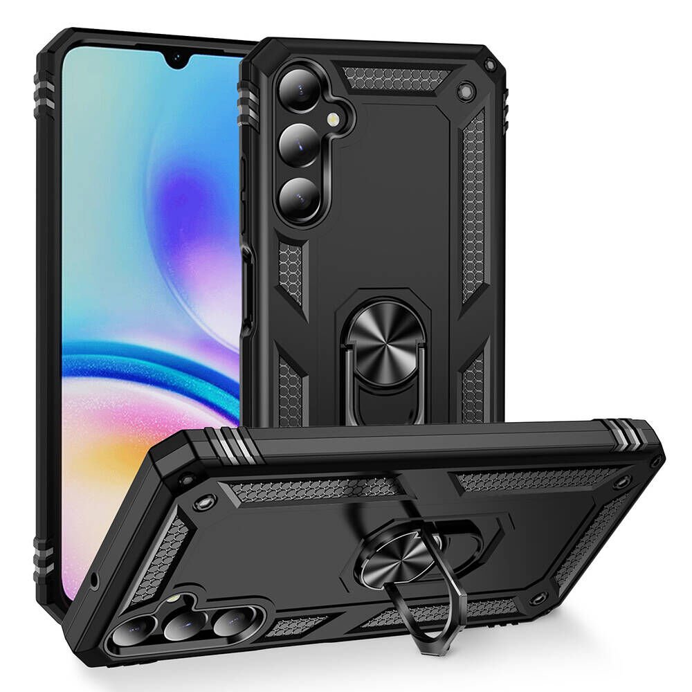 Samsung Galaxy A05S Kılıf Tank Zırh Yüzüklü Mıknatıslı Standlı Kapak (VEGA) Siyah
