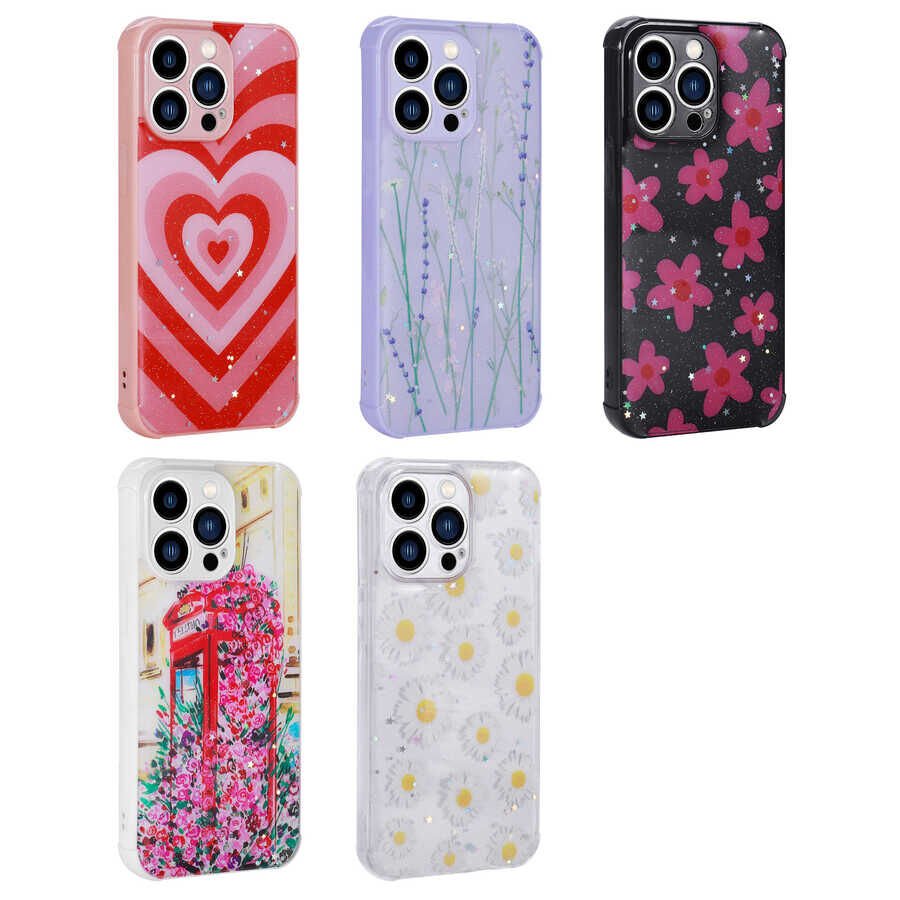 Apple iPhone 12 Pro Max Kılıf Simli Desenli Kamera Korumalı Parlak HEPTEKİLETİŞİM Popy Kapak