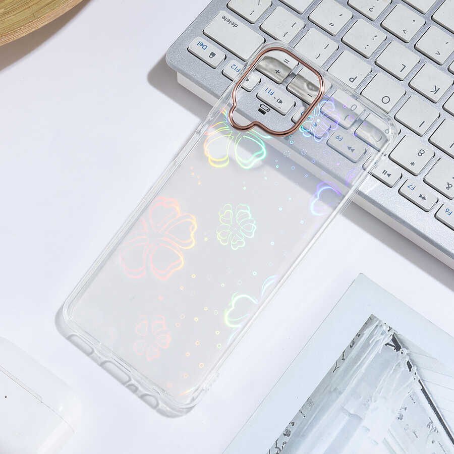 Samsung Galaxy M22 Kılıf Renkli Transparan Parlak Desenli Sert Kapak (SİDNEY) Flower No3