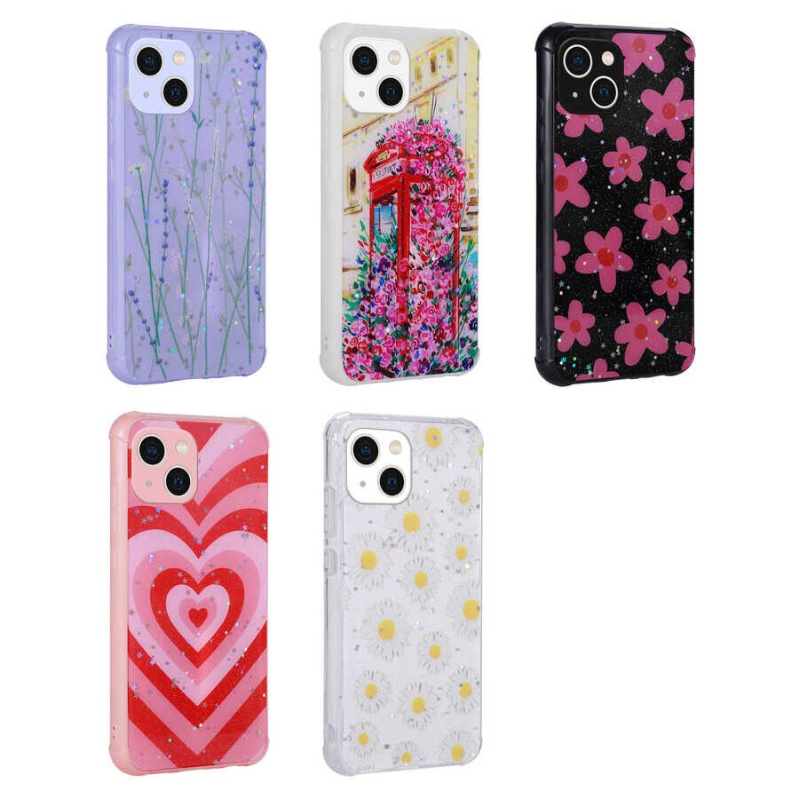 Apple iPhone 13 Kılıf Simli Desenli Kamera Korumalı Parlak HEPTEKİLETİŞİM Popy Kapak