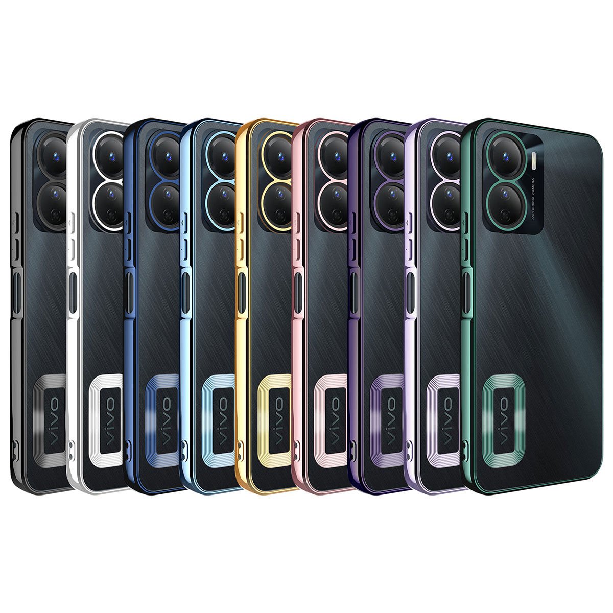 Vivo Y16 Kılıf Kamera Lens Korumalı Logo Gösteren Parlak Kenarlı Kapak (OMEGA) Lila
