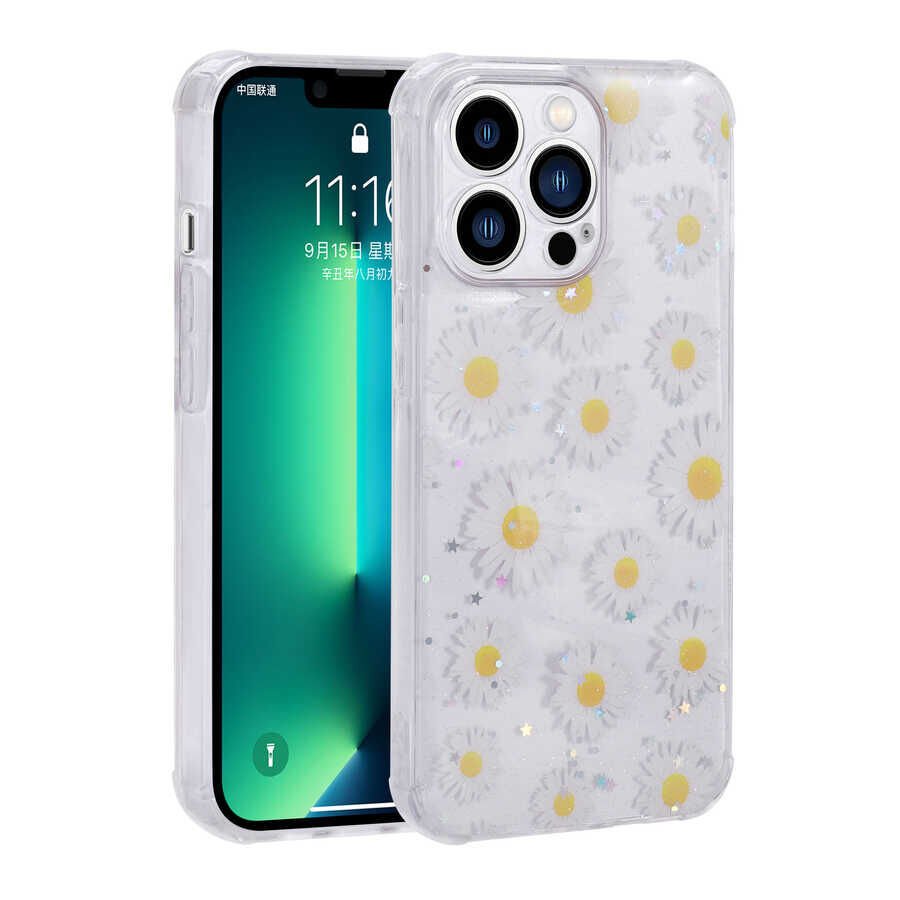 Apple iPhone 13 Pro Kılıf Simli Desenli Kamera Korumalı Parlak HEPTEKİLETİŞİM Popy Kapak