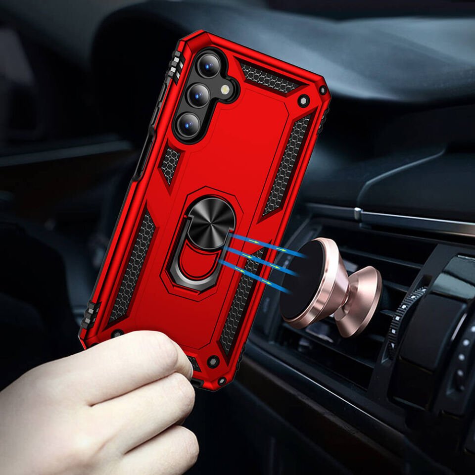 Samsung Galaxy A15 Kılıf Tank Zırh Yüzüklü Mıknatıslı Standlı Kapak (VEGA) Siyah
