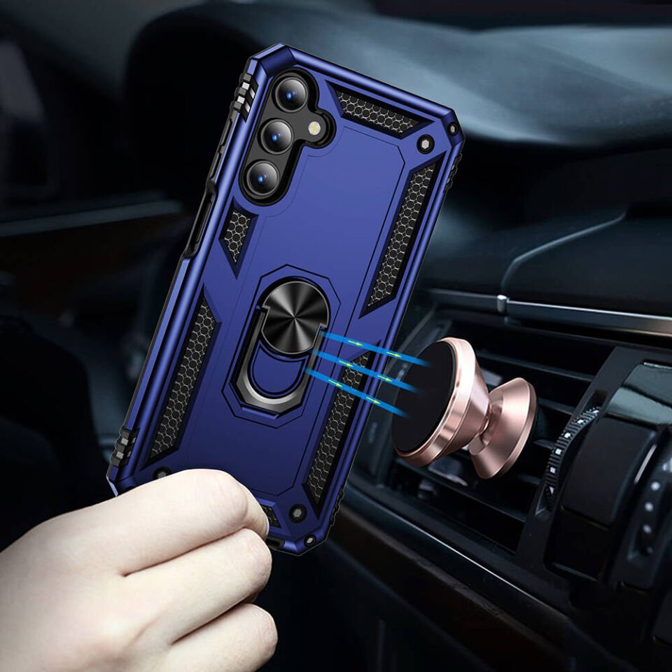 Samsung Galaxy A15 Kılıf Tank Zırh Yüzüklü Mıknatıslı Standlı Kapak (VEGA) Siyah
