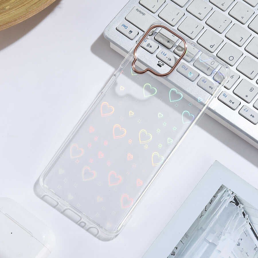Samsung Galaxy M22 Kılıf Renkli Transparan Parlak Desenli Sert Kapak (SİDNEY) Heart No1
