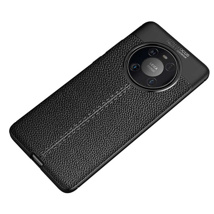 Huawei Mate 40 Pro Kılıf Deri Görünümlü Renk Atmayan Dayanaklı Silikon Kapak (NİSS) Lacivert