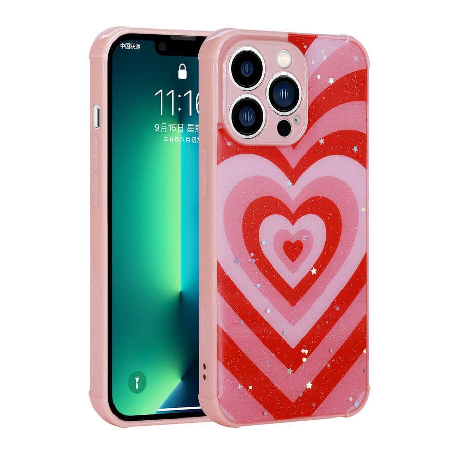 Apple iPhone 13 Pro Max Kılıf Simli Desenli Kamera Korumalı Parlak HEPTEKİLETİŞİM Popy Kapak