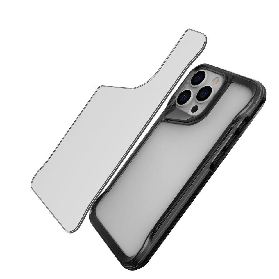 iPhone 15 Pro Max Kılıf Kamera Yükseltili Şeffaf Darbe Emici Ultra Koruma Sert Kapak (T-Max) Koyu Gri