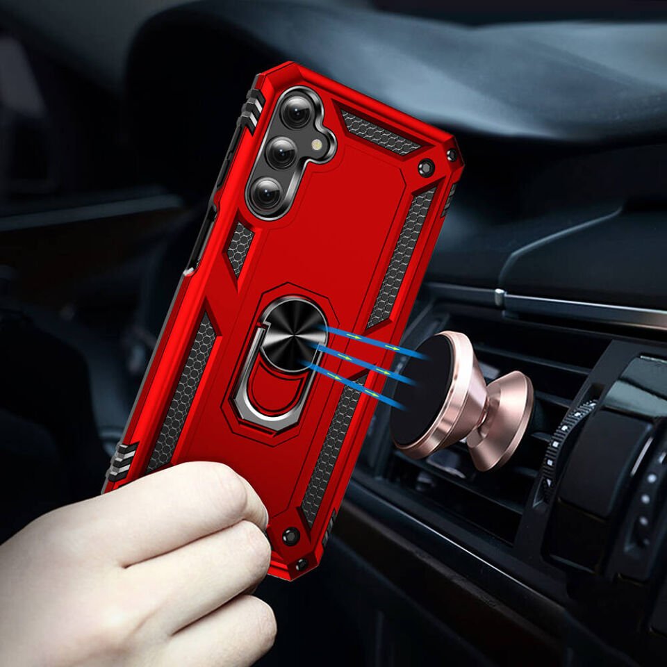 Samsung Galaxy A25 Kılıf Tank Zırh Yüzüklü Mıknatıslı Standlı Kapak (VEGA) Mavi