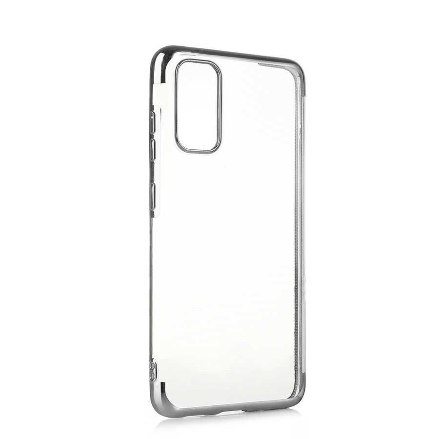 Samsung Galaxy A02S Kılıf Dört Köşe Renkli Lazer Şeffaf Silikon Kapak (GLİTTER) Gri