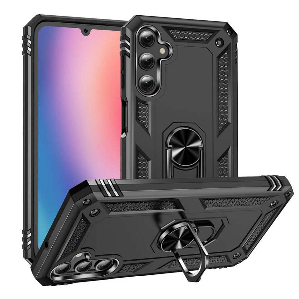Samsung Galaxy A25 Kılıf Tank Zırh Yüzüklü Mıknatıslı Standlı Kapak (VEGA) Siyah