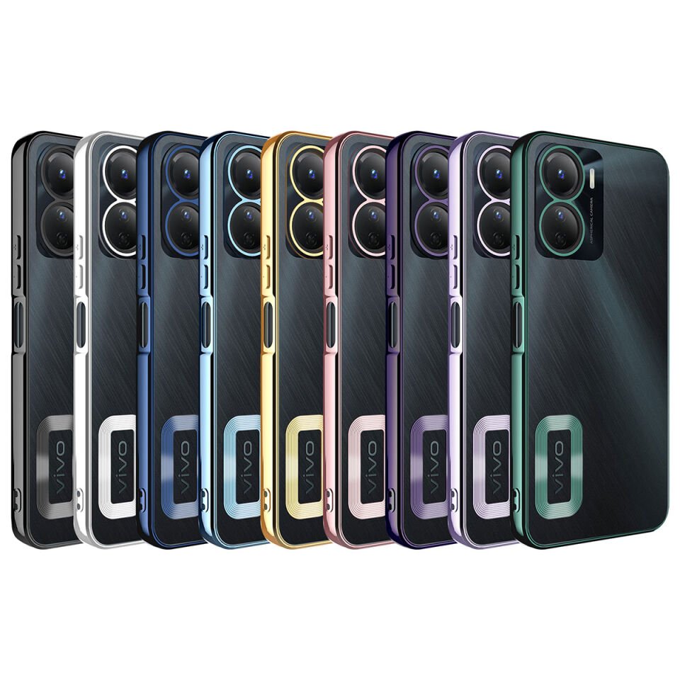 Vivo Y16 Kılıf Kamera Lens Korumalı Logo Gösteren Parlak Kenarlı Kapak (OMEGA) Sierra Mavi