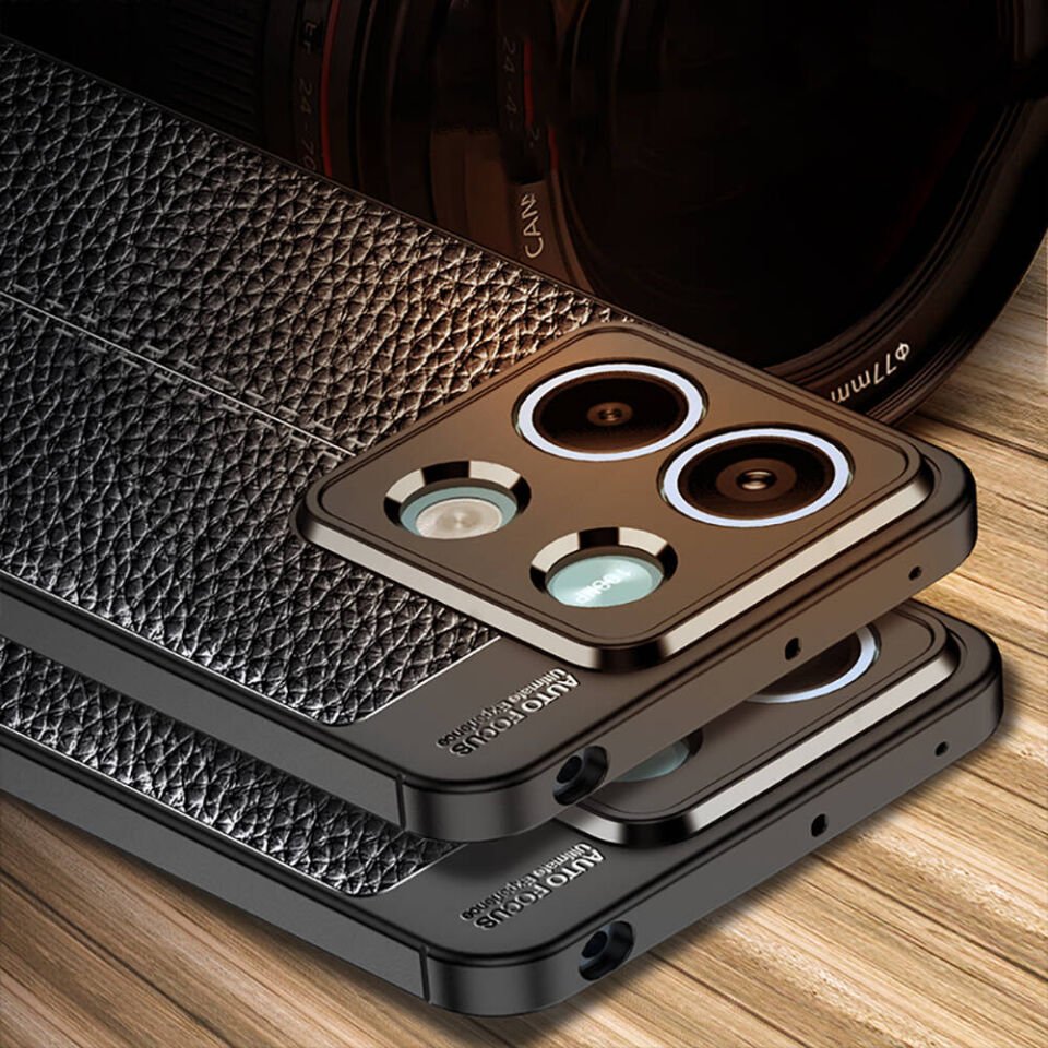 Xiaomi Redmi Note 13 5G Kılıf Deri Görünümlü Renk Atmayan Dayanaklı Silikon Kapak (NİSS) Siyah