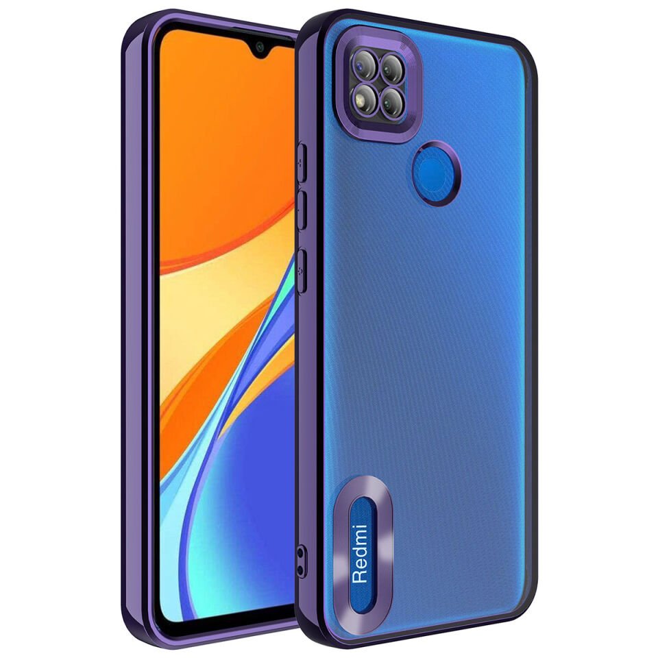 Xiaomi Redmi 10A Kılıf Kamera Lens Korumalı Logo Gösteren Parlak Kenarlı Kapak (OMEGA) Lila