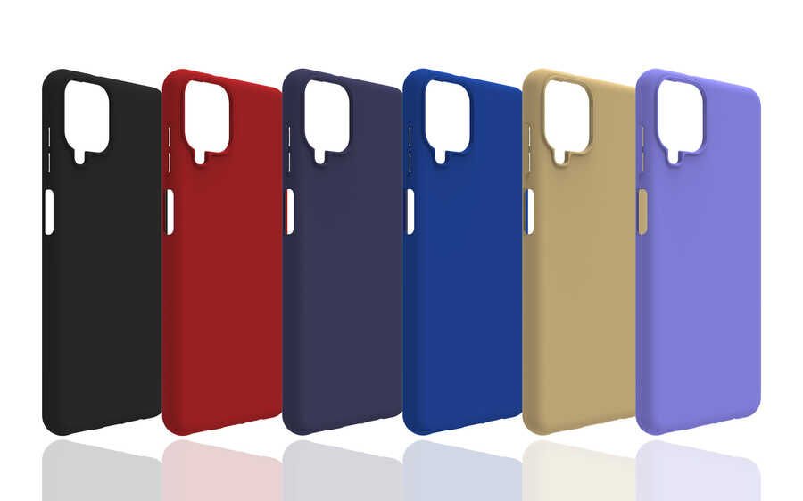 Samsung Galaxy A12 Kılıf Kamera Korumalı Esnek Renkli Silikon Kapak (Biye) Mavi