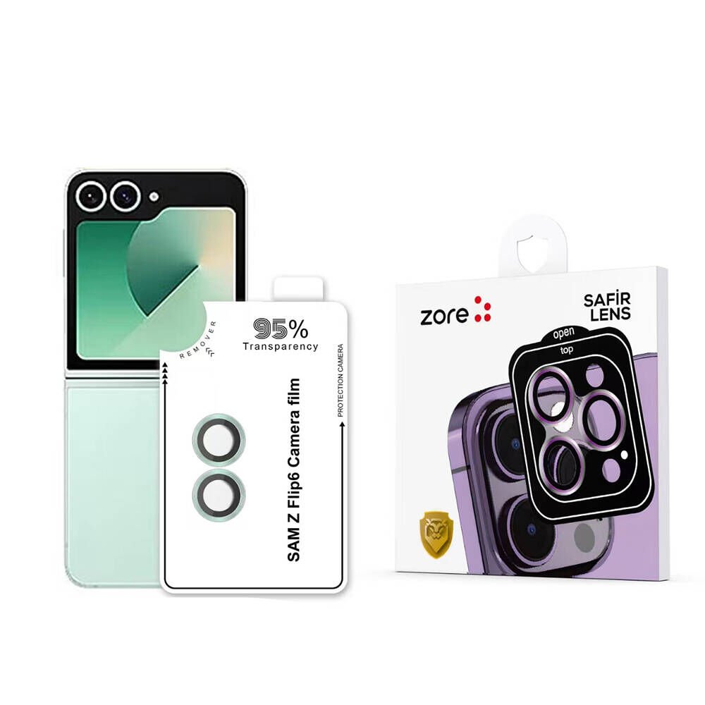 Samsung Galaxy Z Flip 6 Safir Kamera Lens Koruyucu (KOLAY TAKMA APARATLI) CL-11 Yeşil