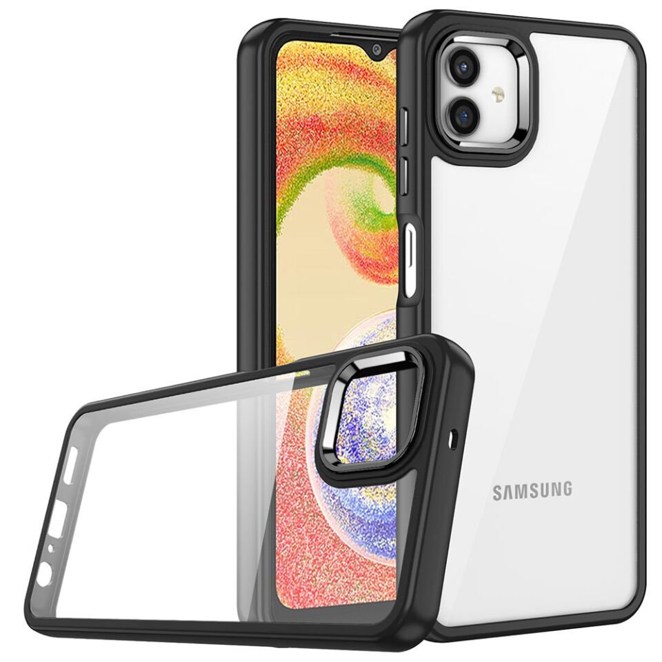 Samsung Galaxy A04 Kılıf Kamera Çıkıntılı Arkası Şeffaf Hassas Tuşlu Kenarlı Kapak (Flora) Siyah