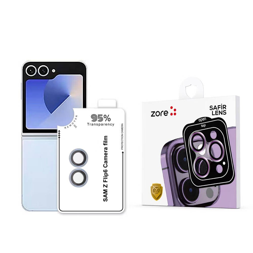 Samsung Galaxy Z Flip 6 Safir Kamera Lens Koruyucu (KOLAY TAKMA APARATLI) CL-11 Mavi