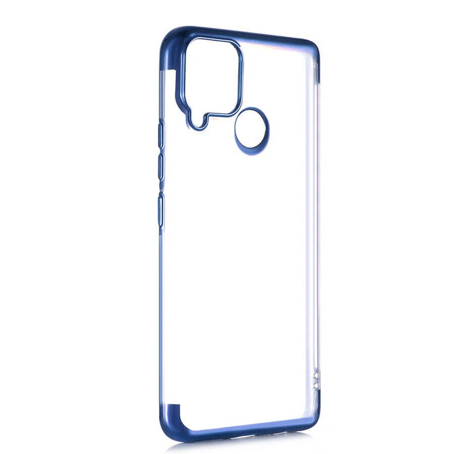 Realme C25 Kılıf Dört Köşe Renkli Lazer Şeffaf Silikon Kapak (GLİTTER) Mavi