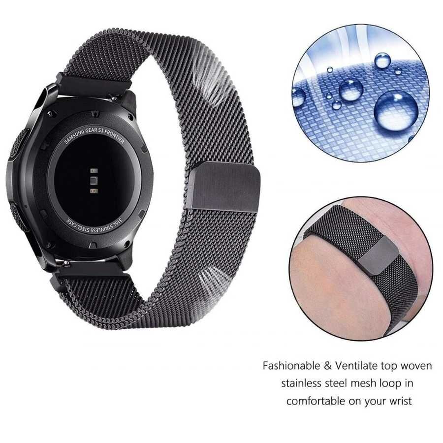 Samsung Galaxy Watch 46mm (22mm) Metal Kordon Tel Örgü İşlemeli Mıknatıslı Tasarım (krd-12) Gri