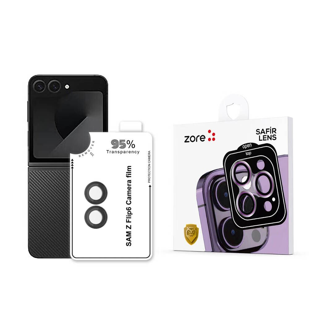 Samsung Galaxy Z Flip 6 Safir Kamera Lens Koruyucu (KOLAY TAKMA APARATLI) CL-11 Siyah