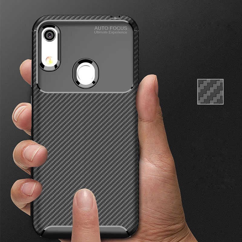 Huawei Y6S 2019 Kılıf Kamera Çıkıntılı Karbon Fiber Dokulu Renk Atmaz Kapak (NEGRO) Siyah