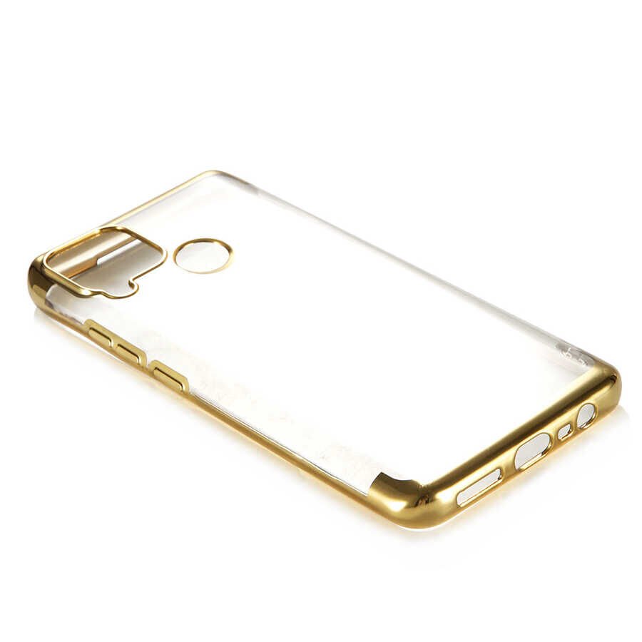 Realme C25 Kılıf Dört Köşe Renkli Lazer Şeffaf Silikon Kapak (GLİTTER) Gold