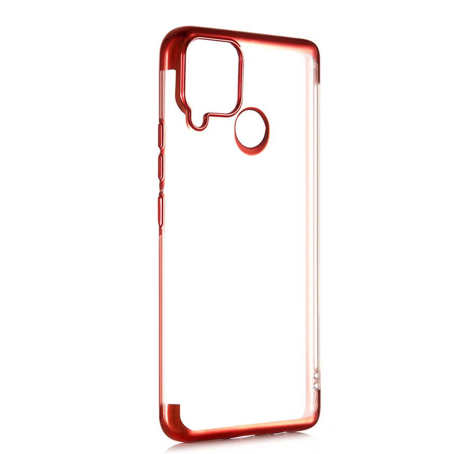 Realme C25 Kılıf Dört Köşe Renkli Lazer Şeffaf Silikon Kapak (GLİTTER) Gold