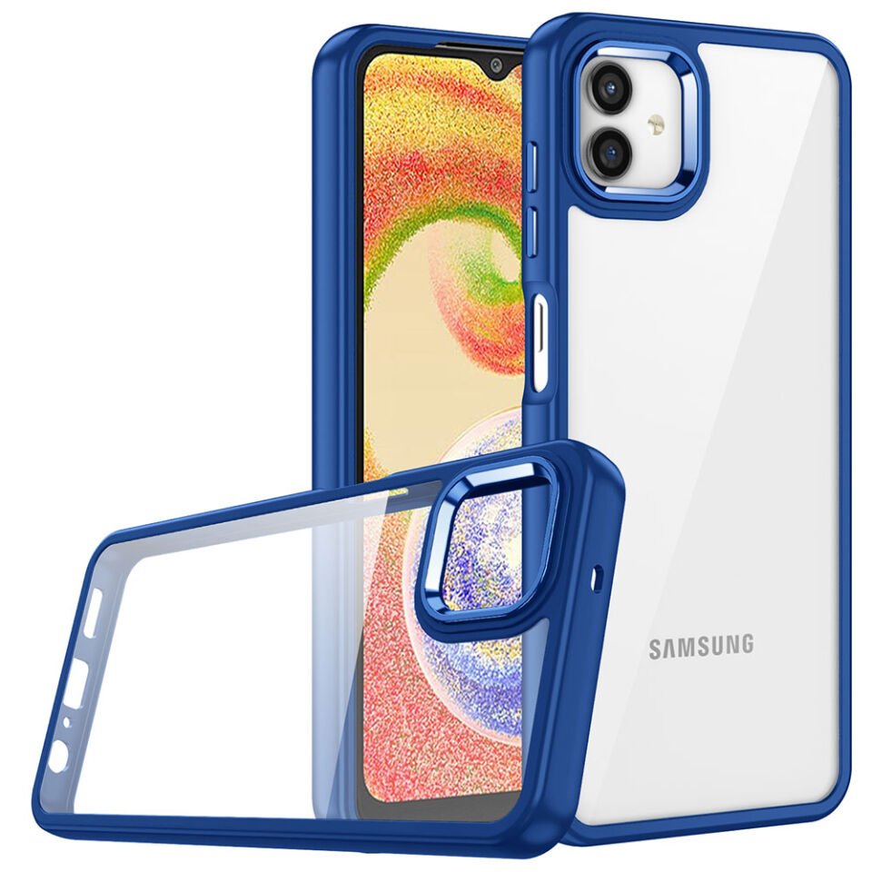 Samsung Galaxy A04 Kılıf Kamera Çıkıntılı Arkası Şeffaf Hassas Tuşlu Kenarlı Kapak (Flora) Lacivert