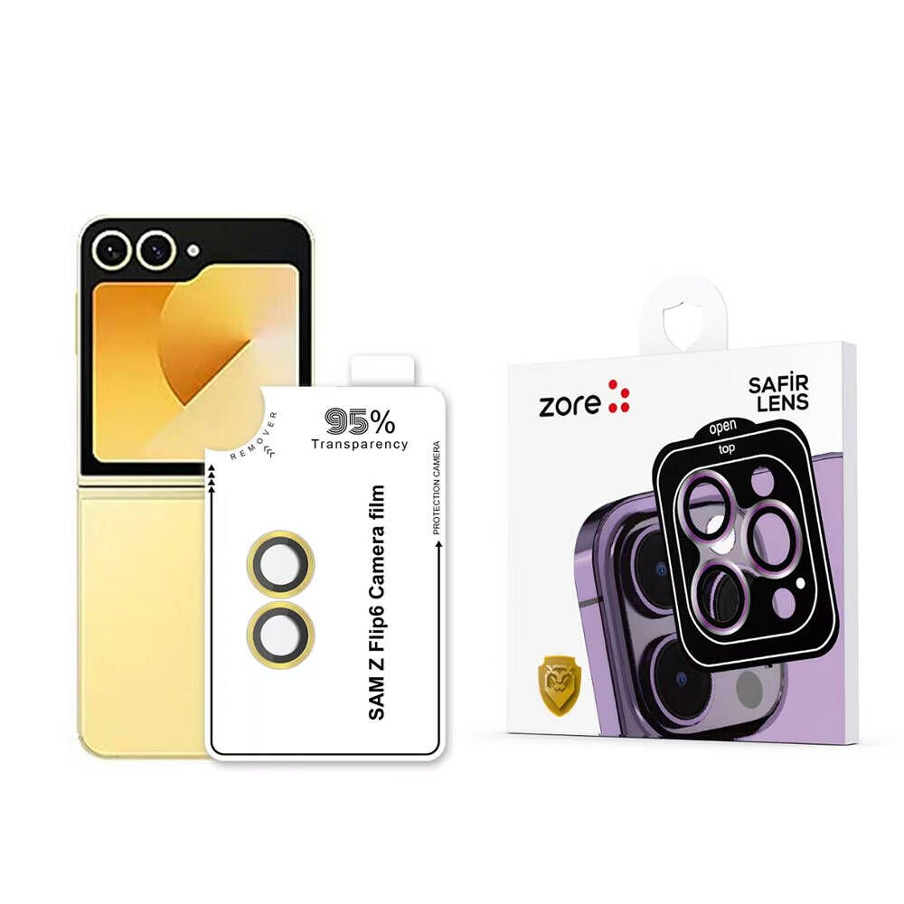 Samsung Galaxy Z Flip 6 Safir Kamera Lens Koruyucu (KOLAY TAKMA APARATLI) CL-11 Sarı