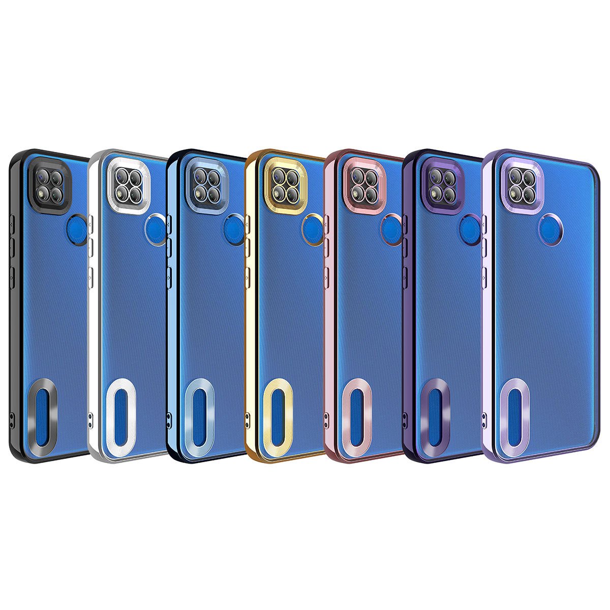 Xiaomi Redmi 10A Kılıf Kamera Lens Korumalı Logo Gösteren Parlak Kenarlı Kapak (OMEGA) Sierra Mavi