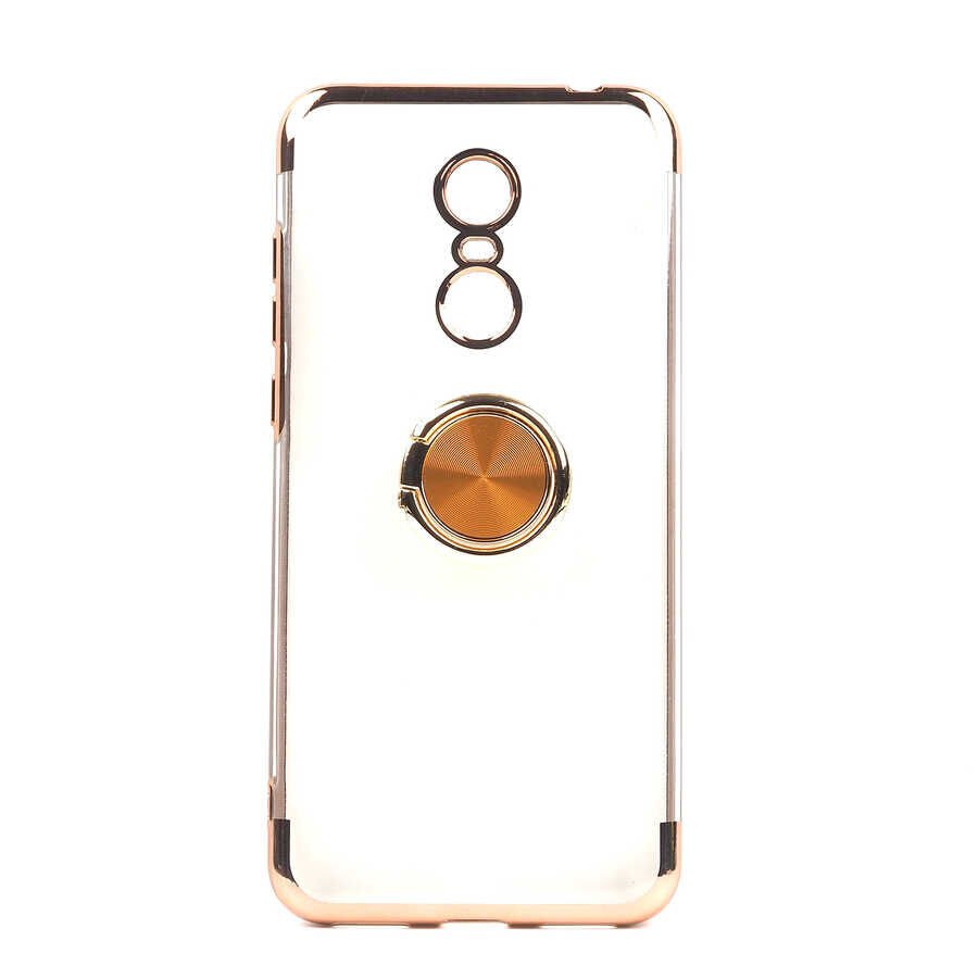 Xiaomi Redmi 5 Plus Kılıf Yüzüklü Standlı Silikon Köşeleri Renkli Kapak (GES) Siyah