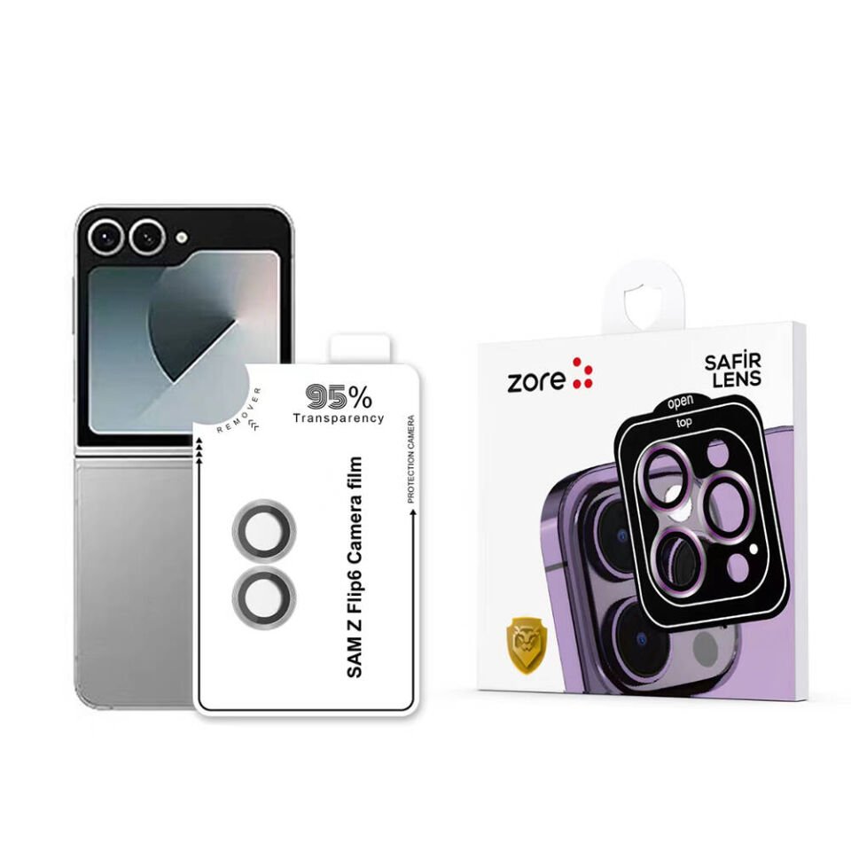 Samsung Galaxy Z Flip 6 Safir Kamera Lens Koruyucu (KOLAY TAKMA APARATLI) CL-11 Gümüş