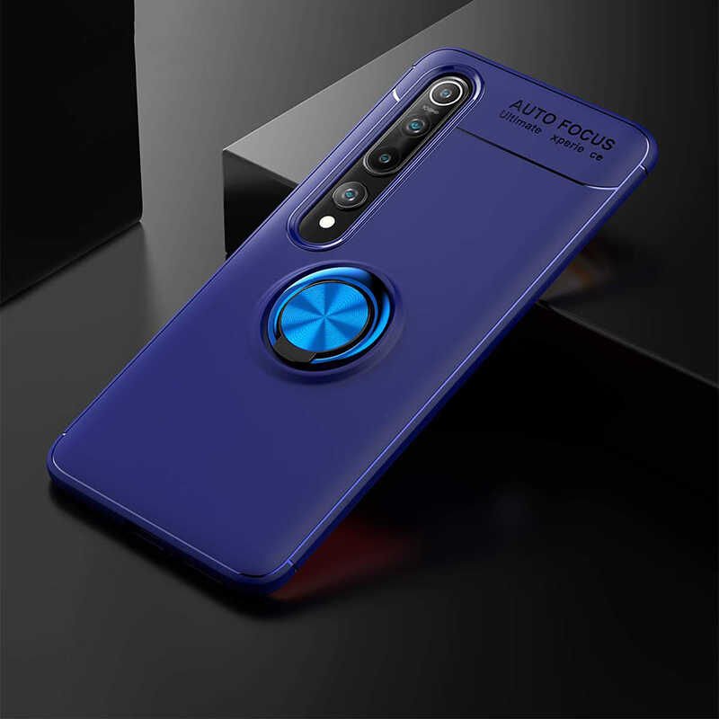 Xiaomi Mi 10 Kılıf Kamera Çıkıntılı Renkli Yüzüklü Standlı Mıknatıslı Kapak (RAVEL) Kırmızı