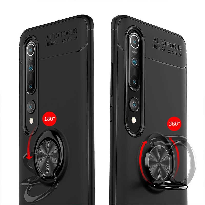 Xiaomi Mi 10 Kılıf Kamera Çıkıntılı Renkli Yüzüklü Standlı Mıknatıslı Kapak (RAVEL) Kırmızı