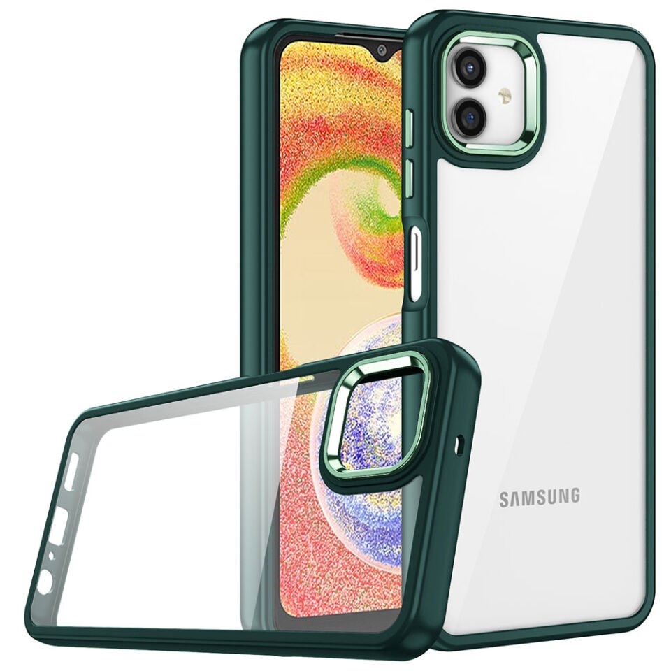 Samsung Galaxy A04 Kılıf Kamera Çıkıntılı Arkası Şeffaf Hassas Tuşlu Kenarlı Kapak (Flora) Yeşil