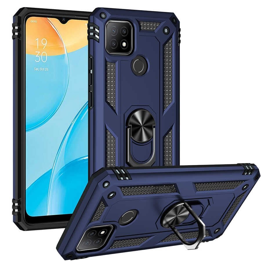 Oppo A15S Kılıf Tank Zırh Yüzüklü Mıknatıslı Standlı Kapak (VEGA) Gold