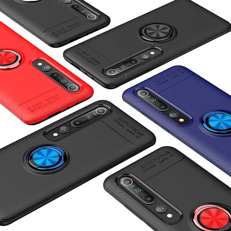 Xiaomi Mi 10 Kılıf Kamera Çıkıntılı Renkli Yüzüklü Standlı Mıknatıslı Kapak (RAVEL) Mavi