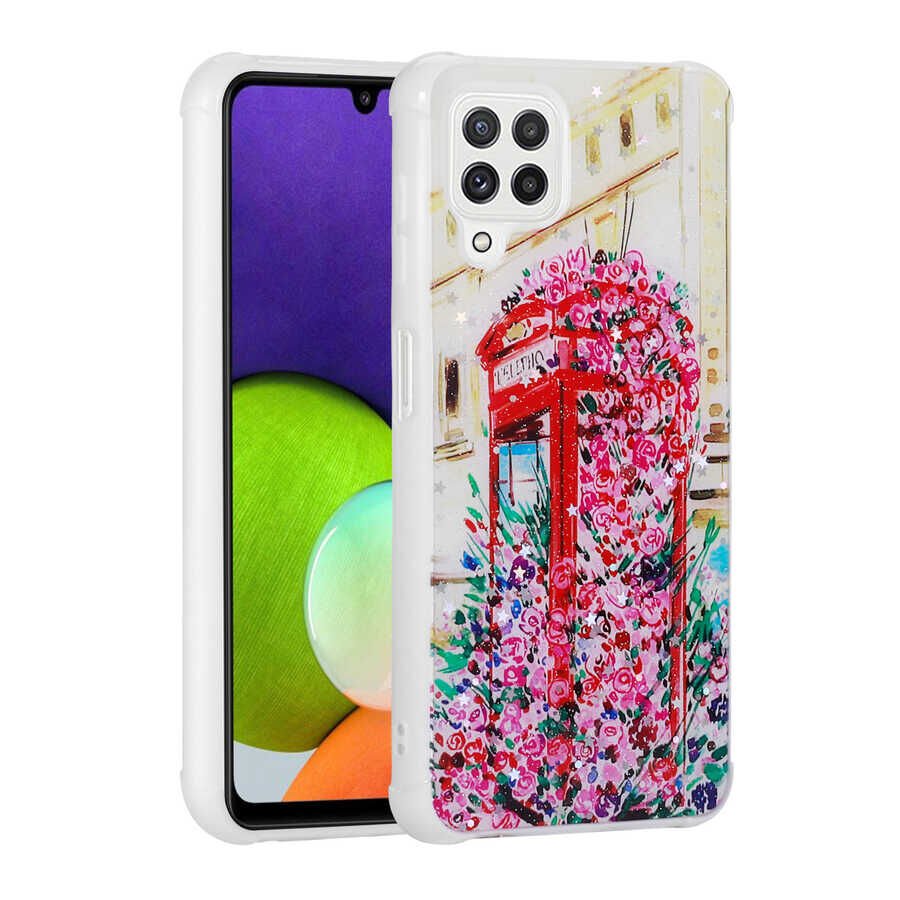 Samsung Galaxy M22 Kılıf Simli Desenli Köşe Kamera Korumalı Darbe Emici Silikon Kapak (Popy) Kulübe