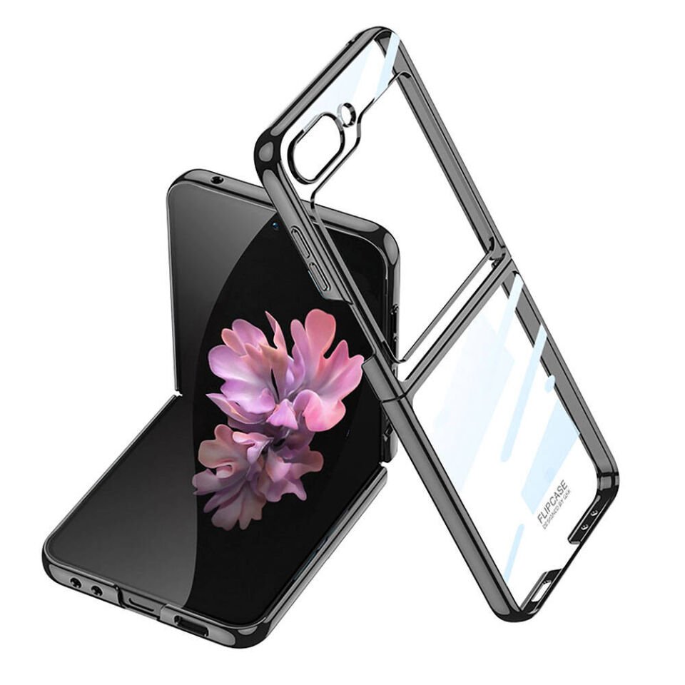 Samsung Galaxy Z Flip 6 Kılıf Kenarları Renkli Darbe Emici Katlanabilir Parlak Sert Şeffaf Kapak Gold