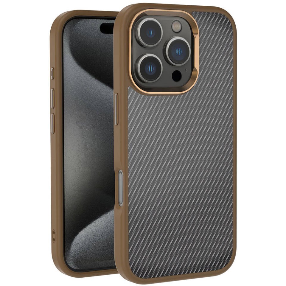 Apple iPhone 16 Pro Kılıf Karbon Fiber Görünümlü Parlak Kamera Çerçeveli HEPTEKİLETİŞİM Venus Kapak