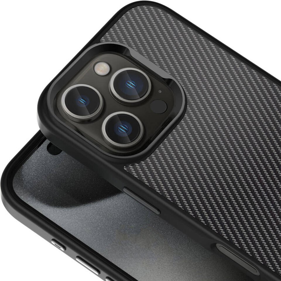 Apple iPhone 16 Pro Kılıf Karbon Fiber Görünümlü Parlak Kamera Çerçeveli HEPTEKİLETİŞİM Venus Kapak
