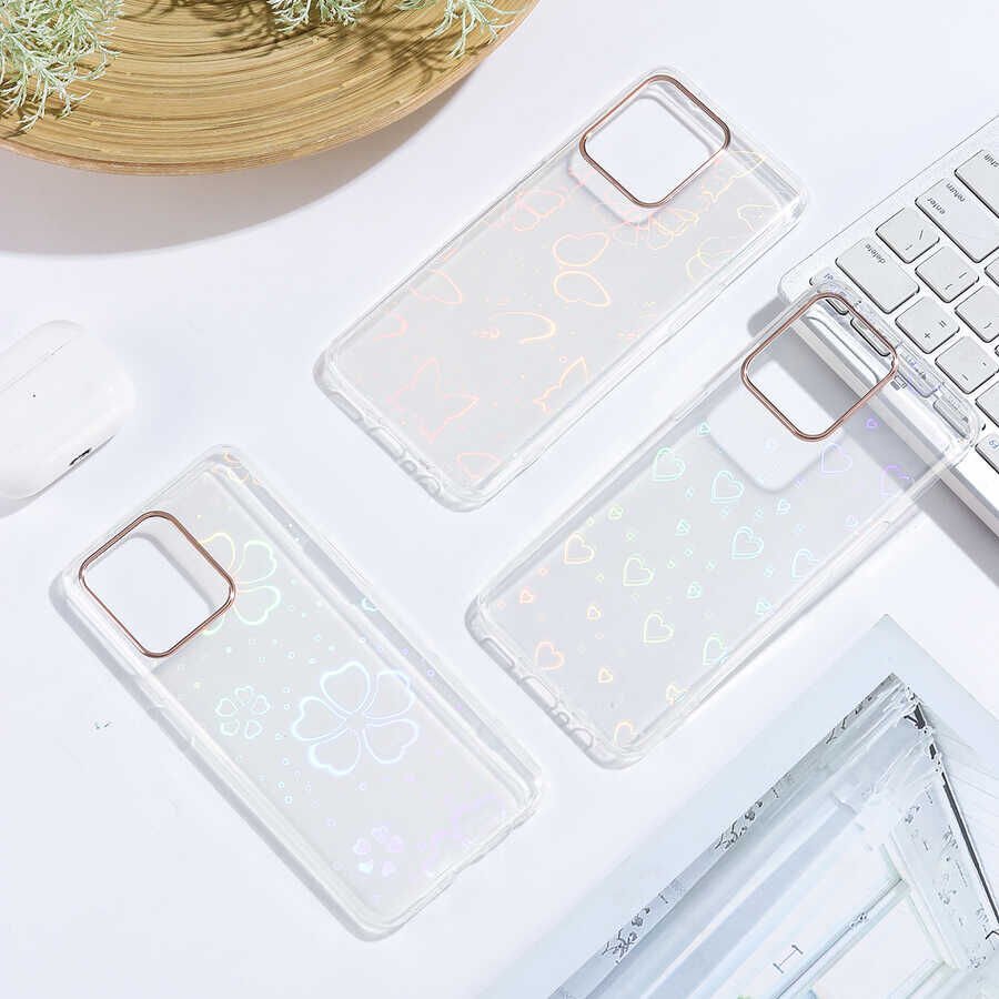 Oppo Reno 5 Lite Kılıf Renkli Transparan Parlak Desenli Sert Kapak (SİDNEY) Flower No3