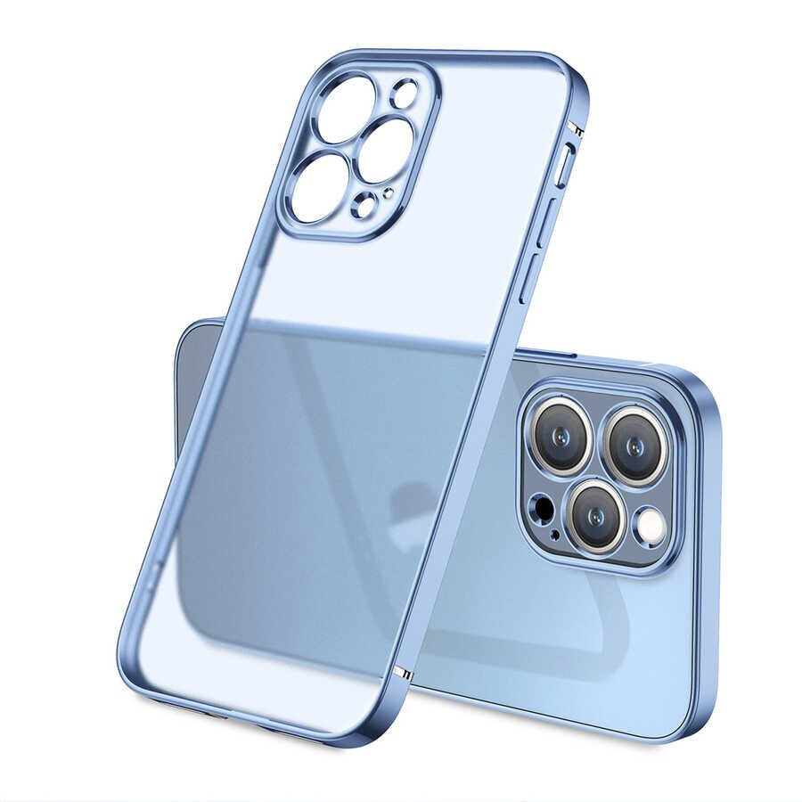 Apple  iPhone 12 Pro Kılıf Şeffaf Mat Transparan Görünümlü Kamera Korumalı Yumuşak Kapak (G-BOX-mat) Mavi