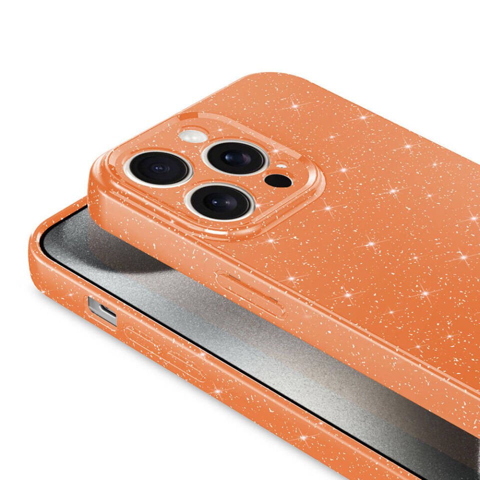 Apple  iPhone 15 Pro Max Kılıf Kamera Korumalı Simli Renkli Parlak Silikon Kapak (Koton) Mor