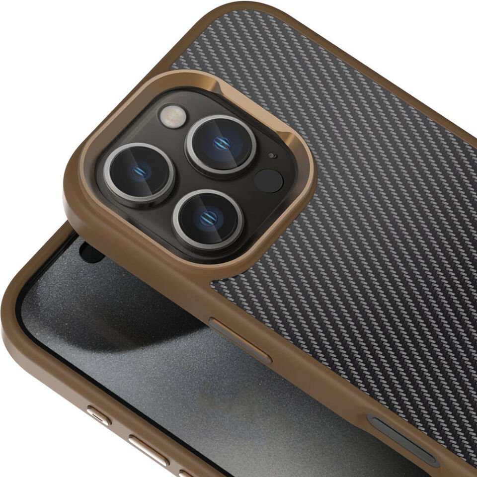 Apple iPhone 16 Pro Max Kılıf Karbon Fiber Görünümlü Parlak Kamera Çerçeveli HEPTEKİLETİŞİM Venus Kapak